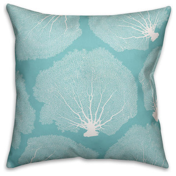 Teal Sea Fan Coral 18x18 Throw Pillow