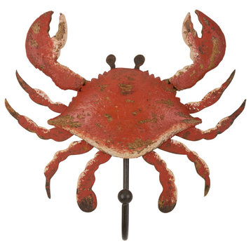 Steamed Red Crab Coastal Single Wall Hook Wood 7.5 Inches