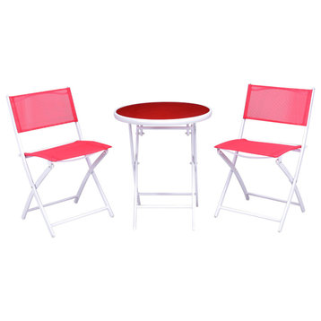 Costway 3 PCS Folding Bistro Table Chairs Set Garden Patio Furniture Red