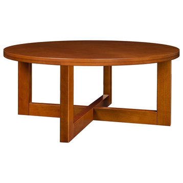 Classic Coffee Table, Hardwood Frame With Crossed Base & Round Top, Cherry