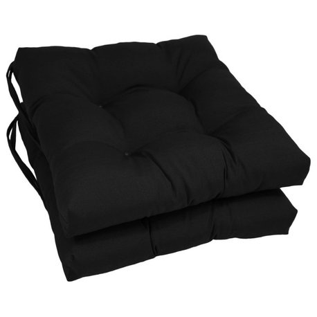 16" Solid Twill Square Tufted Chair Cushions, Set of 2, Black