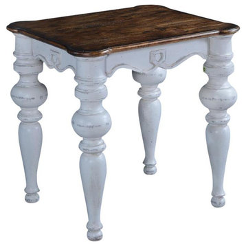 End Table Side Portico Antique White Rustic Pecan Solid Wood Round