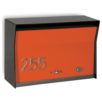 RetroBox Locking Modern Wall Mounted Mailbox, in Black and Orange