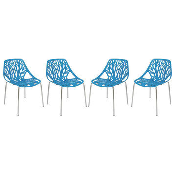 Leisuremod Modern Asbury Dining Chair W/ Chromed Legs, Set Of 4 Ac16Bu4