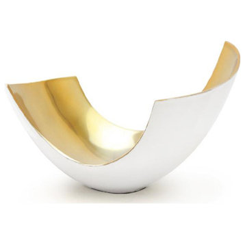 Elegant Metal Curve Vase, Glossy White / Gold, Small