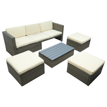 Gewnee Patio Furniture Sets, 5-Piece Patio Wicker Sofa, Beige