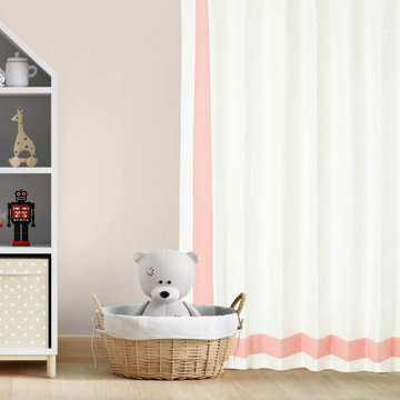 Custom Ivory Curtain With Pink Trim