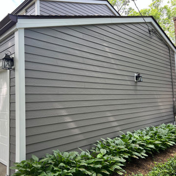 Aged Pewter James Hardie Siding & Provia Front Door, Lake Bluff, IL