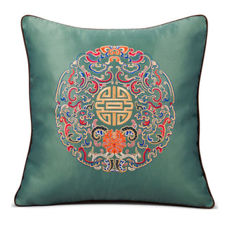 Sage Embroidered Longevity Motif Chinese Silk Pillow - Asian - Decorative Pillows - by China ...