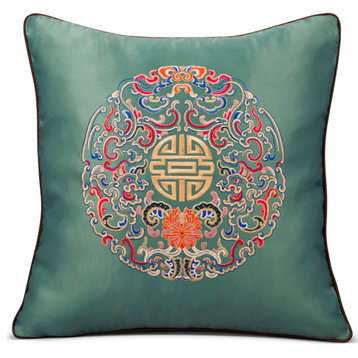 Sage Embroidered Longevity Motif Chinese Silk Pillow