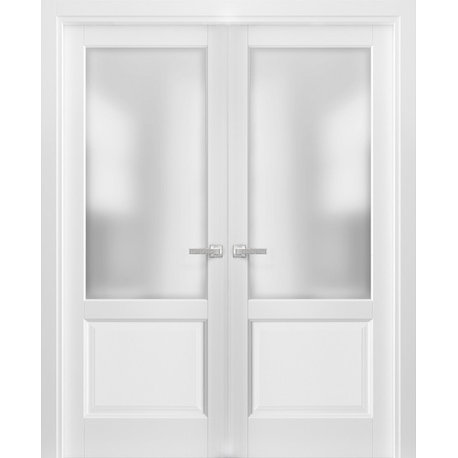 French Double Doors |Lucia 22 White Silk with Frosted Opaque Glass-60x80