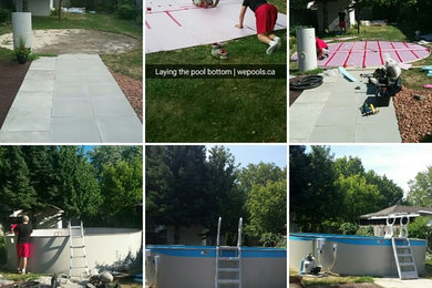 Backyard round aboveground pool photo in Toronto