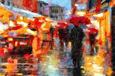 Parisian Rain Walk Abstract Realism