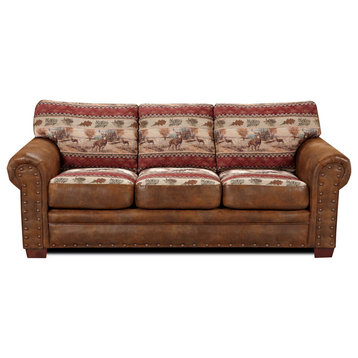 Traditional Sofa, Leather Look Microfiber Upholstery With Unique Pattern, Brown