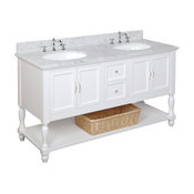 Beverly 60" Bath Vanity, Base: White, Top: Carrara Marble, Double Vanity