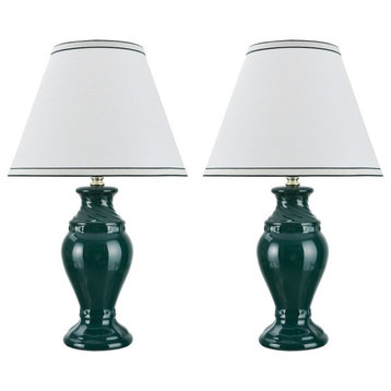 40067-1, Two Pack Set, 19 1/2" High, Traditional Ceramic Table Lamp, Green
