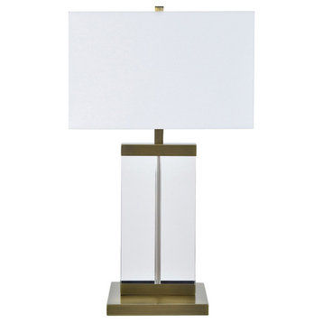 Geller Twin Lightings Metal Table Lamp with White Linen Shade