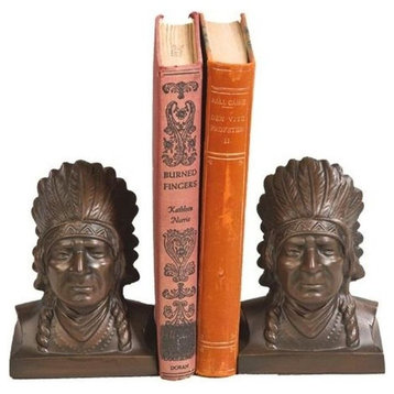 Bookends Bookend AMERICAN WEST Lodge Stoic Indian Chief Resin