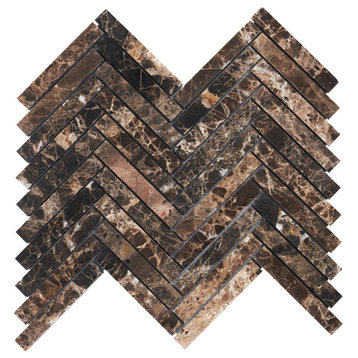 Modket Brown Emperador Marble Herringbone Mosaic Tile Backsplash TDH384NS