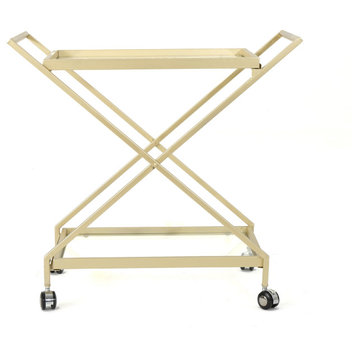 GDF Studio Easter Indoor Industrial Iron and Glass Bar Cart, Gold
