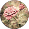 Vintage Pink Roses With Water Drops, Floral Round Wall Art, 11"