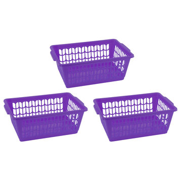 Small Plastic Storage Organizing Basket, Pack of 3, 32-1188-3, Purple