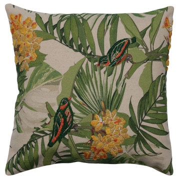 Cotton Printed Pillow Cover with Embroidery, Birds, Florals, Multicolor