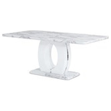 Pemberly Row Contemporary White Faux Marble Pedestal Base Dining Table