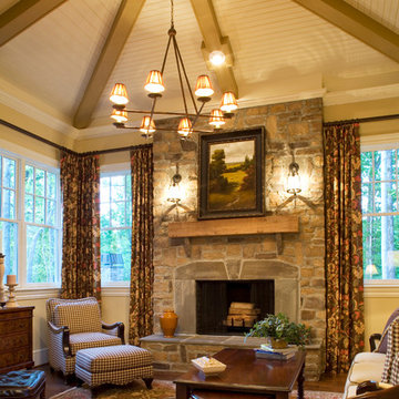Traditional Living Room with Stone Fireplace