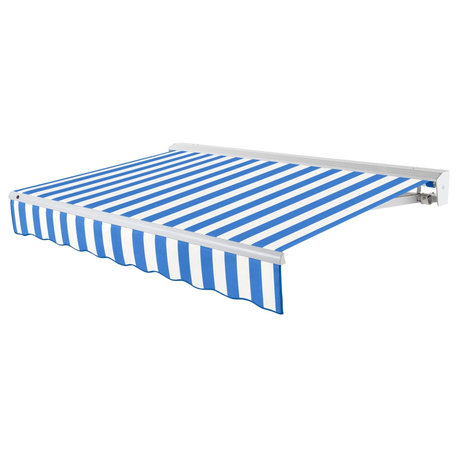 Awntech 10'x8' Destin Left Motor Acrylic Retractable Awning, Bright Blue/White