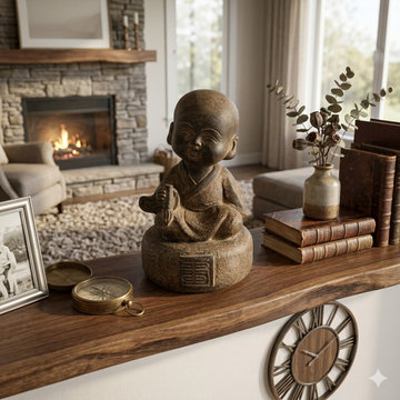 Oriental Gray Stone Little Lohon Monk Drawing Book Statue ws3636