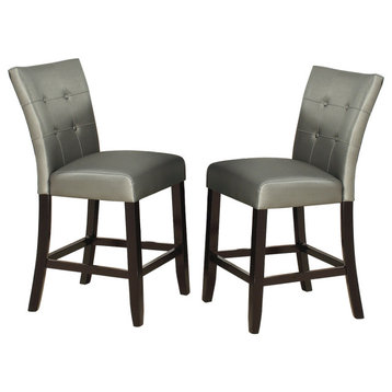 Counter Height Chairs With Button Tufted Back, Silver(Set of 2)