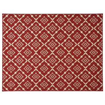 Beryl Outdoor Trellis Area Rug, Red and Ivory, 7'10"x10'
