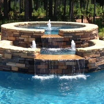 Spa Spillingover into Fountain with Bubblers Soiling into Pool