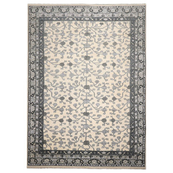 12'x15' Hand Knotted Wool Oushak Oriental Area Rug, Ivory, Gray Color