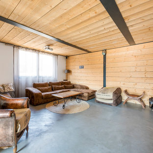 Inspiration for an industrial home theater remodel in Lyon