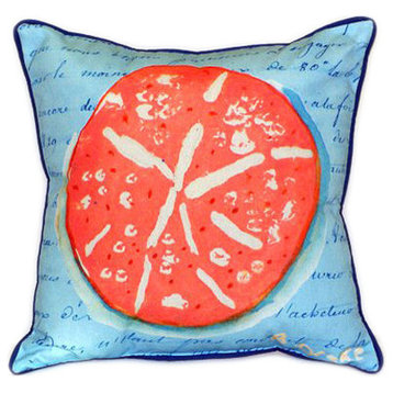 Pair of Betsy Drake Coral Sand Dollar Blue Large Pillows 18 Inchx18 Inch