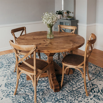 Round Pedestal Trestle Wood Dining Table