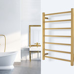 WarmlyYours - Tahoe 7 Towel Warmer Hardwired, Gold - Incorporate the perfect blend of stunning design and high performance into your bathroom with the Tahoe 7 towel warmer from WarmlyYours. With its hardwired electrical connection (110  120 VAC) and discrete power switch, this wall-mounted model presents a streamlined appearance. The square bars and straight lines of the Tahoe 7 are a perfect addition to the linear aspects of contemporary bathroom design. This model will warm and dry your towels and bathrobes with 7 evenly spaced bars, which provide an impressive heat output of 256 BTUs per hour. The gold finish of the Tahoe 7 model adds a luxuriant and timeless touch to any room. This model comes with built-in TempSmart protection to prevent the unit from overheating.