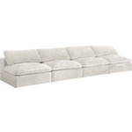 Meridian Furniture - Cozy Velvet Upholstered Comfort Modular Armless Sofa, Cream - Bring home this Cozy armless sofa for a fresh new look. Embrace casual elegance with this Cozy velvet cloud-like comfort modular fiber-filled seating option. Handsome from all angles, this piece features soft cream velvet upholstery to make it an easy fit in any room. This modular piece can be combined with other items in the Cozy collection to create a seating group of your dreams. The cushions on this piece are exceptionally comfortableand filled with fiber for luxury that you deserve as you rest and relax.