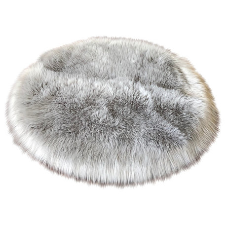 Super Soft Faux Sheepskin Silky Shag Rug, Gray, 3' Round