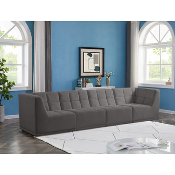 Relax Velvet Upholstered 4-Piece Modular Sofa, Grey