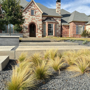odern Front Yard Steps with Gravel and Ornamental Grasses