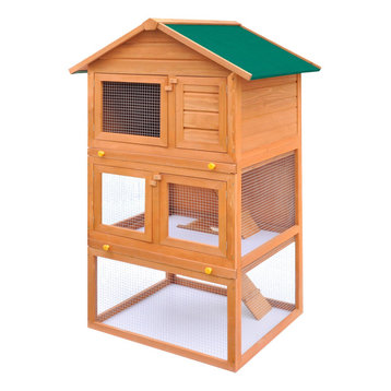 VidaXL Outdoor Rabbit Hutch Small Animal House Pet Cage, 3 Layer Wood