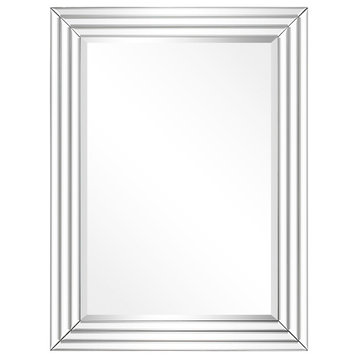 Beveled Multi Faceted Rectangle Wall Mirror, 2" Beveled Center, Wood Frame