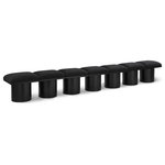 Meridian Furniture - Pavilion Black Boucle Fabric Bench, Black, Black Finish, 126" W X 15.5" D X 17.5" H - Bring valuable seating and remarkable style to your space with this black Pavilion Boucle Fabric Bench, an exquisite balance of style and usability for the entryway, bedroom, and beyond. Crafted from oak veneer with a black finish, this bench has a 4-inch-thick seat cushion that's channel-tufted for a touch of luxury. The bench's columnar bases add a dash of Art Deco design, making it a captivating focal point in any room.