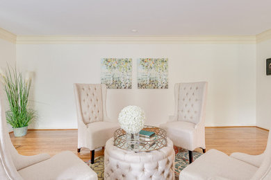 Example of a mid-sized eclectic formal and enclosed light wood floor living room design in Louisville with a standard fireplace