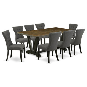East West Furniture V-Style 9-piece Wood Dining Set in Dark Gotham Gray Finish