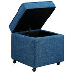 Inspired Home - Lionel Linen Hidden Storage Castered Legs Ottoman Cube, Blue - Our ottoman adds a contemporary yet playful touch to your living room, bedroom or entryway. Featuring crisp fabric, the comfort of a high density foam cushioned seat that doubles as a hinged lid for a hidden storage compartment, sturdy casters for ease of use, this adorable pop of color accent piece can be mixed and matched, and provides not only dual functionality but also a focal point of style and flair that seamlessly incorporates your main decor to create an inviting and comfortable atmosphere to come home to. This cube ottoman is ideal for kids and teens bedrooms.FEATURES: