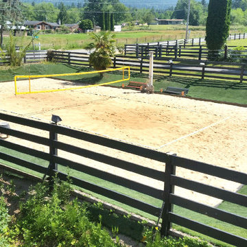 Below Grade Residential Beach Volleyball Court with Artificial Turf